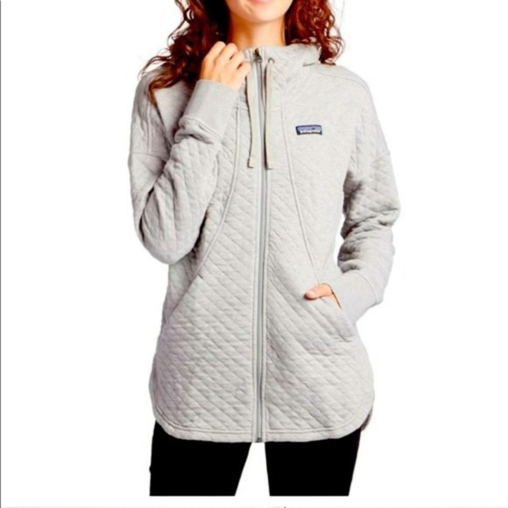 RARE Patagonia Organic Cotton Quilted Full-Zip Long Hooded Jacket size Large!